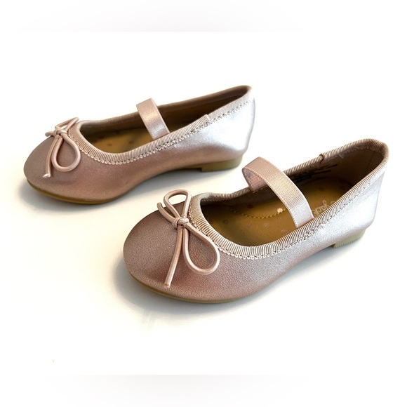 Cat & Jack Kids Blush Pink Ballet Flats with Strap & Bow Baby Girl Size 5T - Picture 5 of 9
